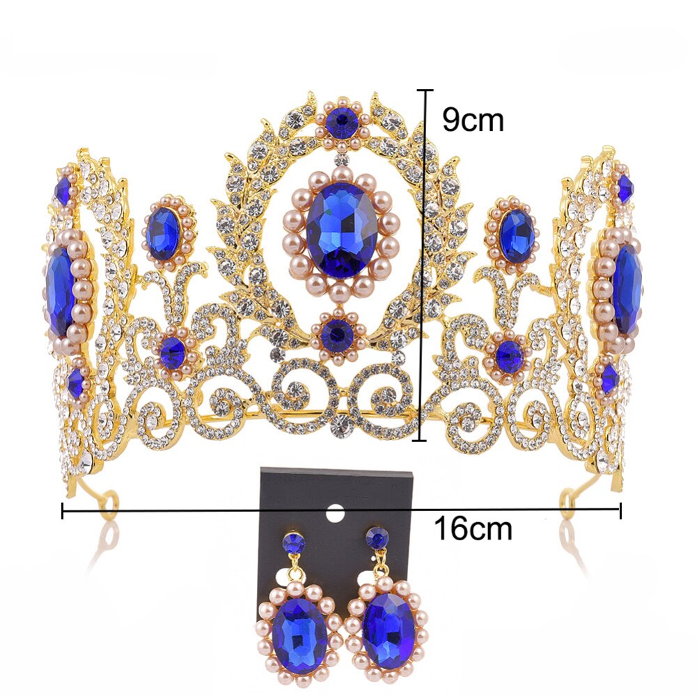 Barroco feminino strass falso pérola coroa tiara brincos conjunto de jóias de casamento