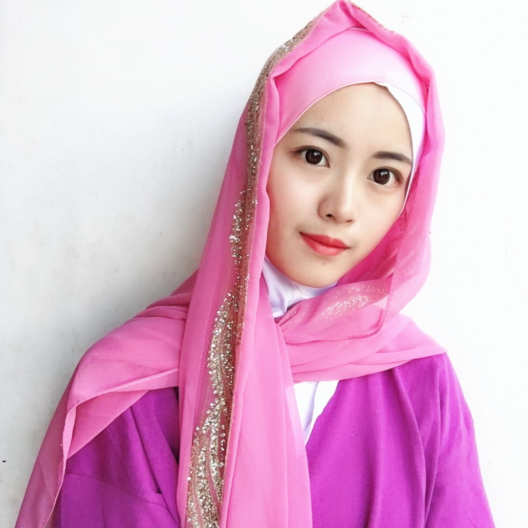 Fblus clurs dubai rejse skinnende tørklæde moske tørklæde dame chiffion farveblok hijab tørklæde sjal: Fuchsia