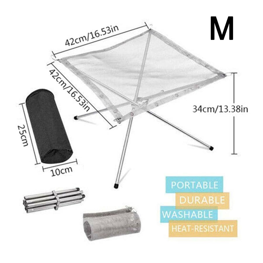 Stainless Steel Outdoor Camping Campfire Fire Rack Foldable Mesh Fire Pit Wood Stove Fire Frame Rack Garden Backyard BBQ Bonfire: Silver