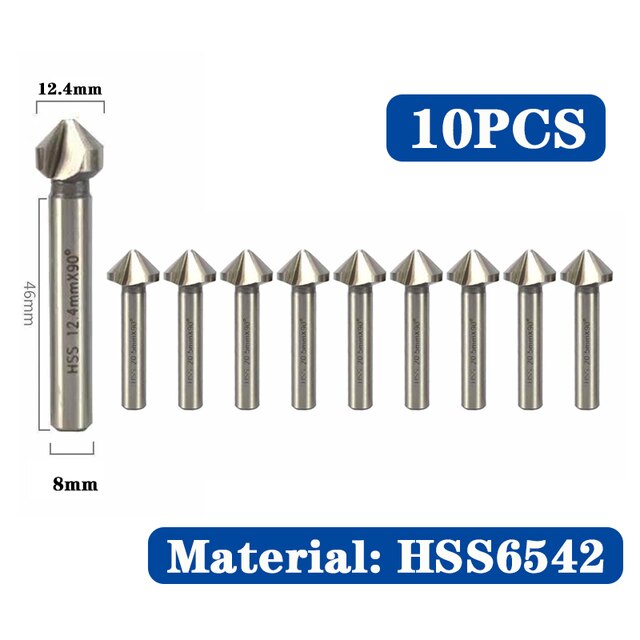 HSS Chamfer Chamfering Cutter End Mill Tool Countersink Drill Bit Set To Wood Stell Chamfer Cutter Power Tool 3 Flute 90 degree: 6542 10pcs 12.5mm