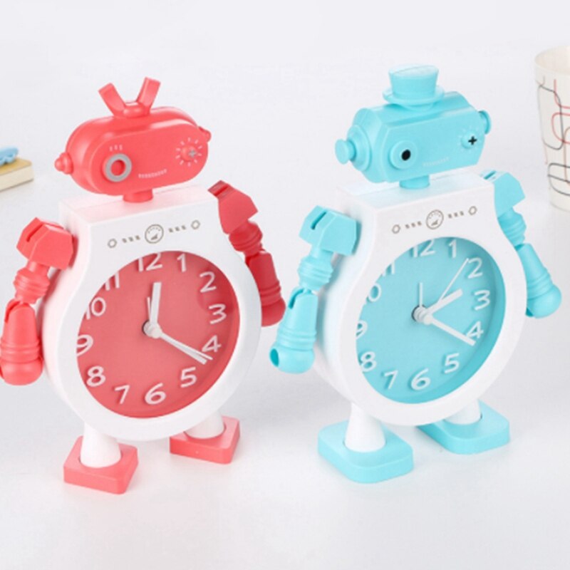 Reloj despertador para dormitorio, Robot con movimiento de brazo articulado, decoración de dibujos animados, para niños, regreso a la escuela