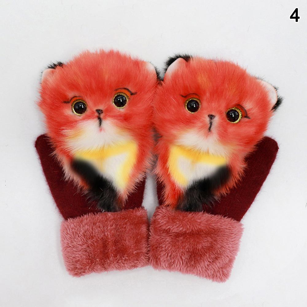 Animal Cat Dog Panda Racoon Kid Winter Warm Gloves 22cm Long Cute Girl Mittens Full Fingers Princess Guantes