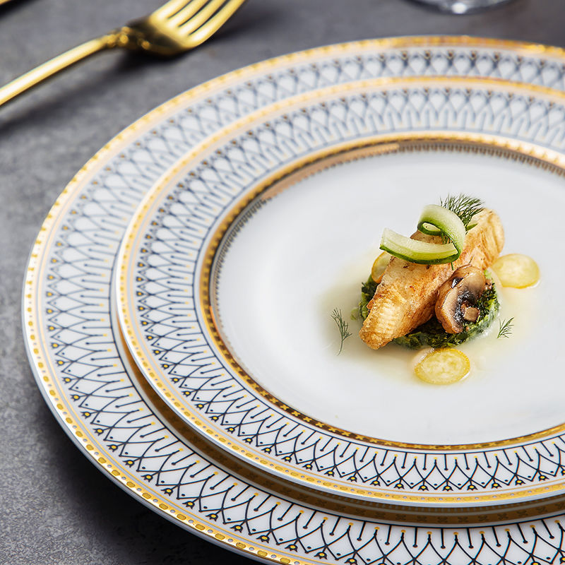 Creatieve Ronde Plaid Westerse Dinerbord Prachtige Bone China Kookplaat Modern Hotel Restaurant Servies Keukengerei