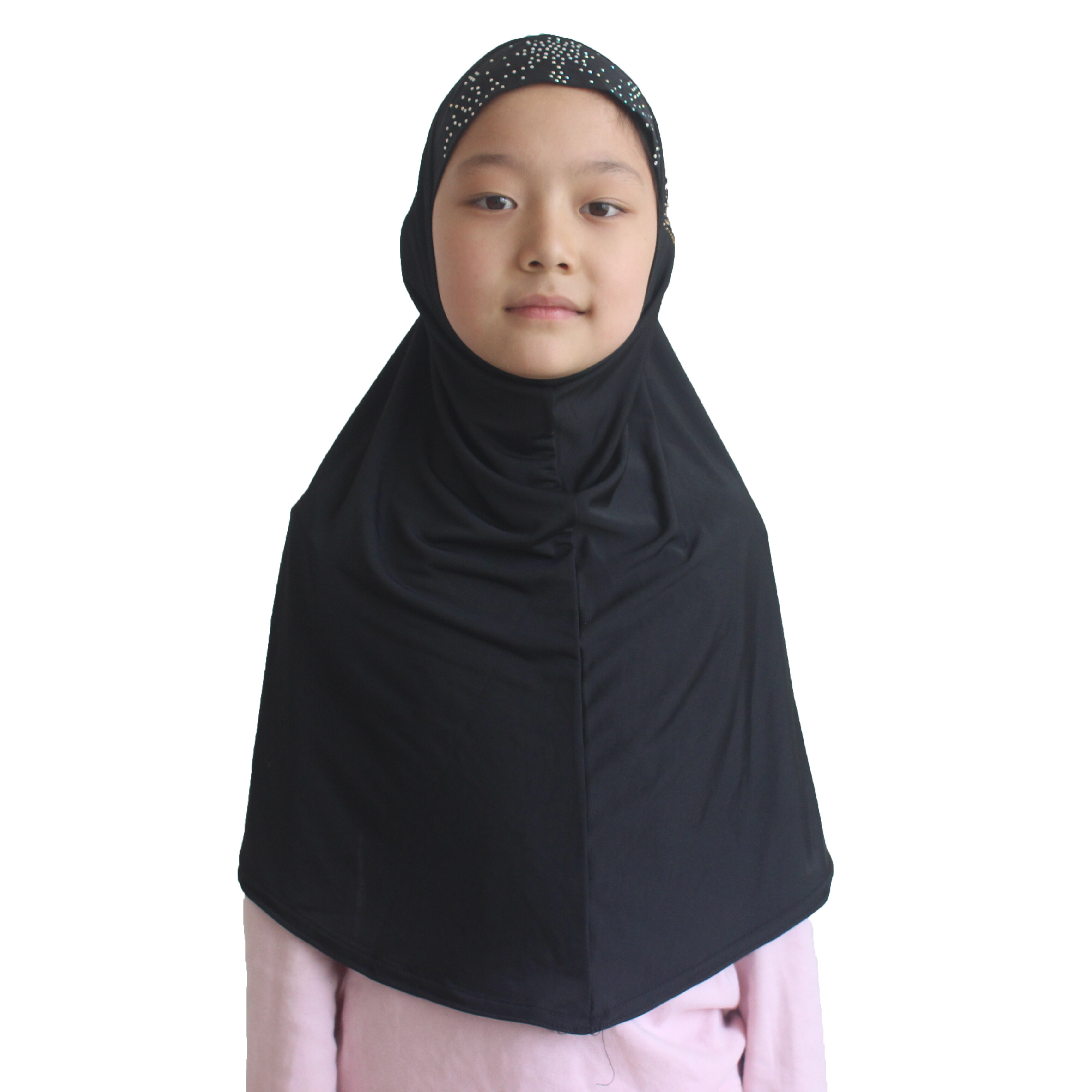 Muslimska flickor hijab islamiska halsdukar sjalar mjukt stretchmaterial för 7 to 14 år gamla tjejer med skönhetsdiamant fint mönster
