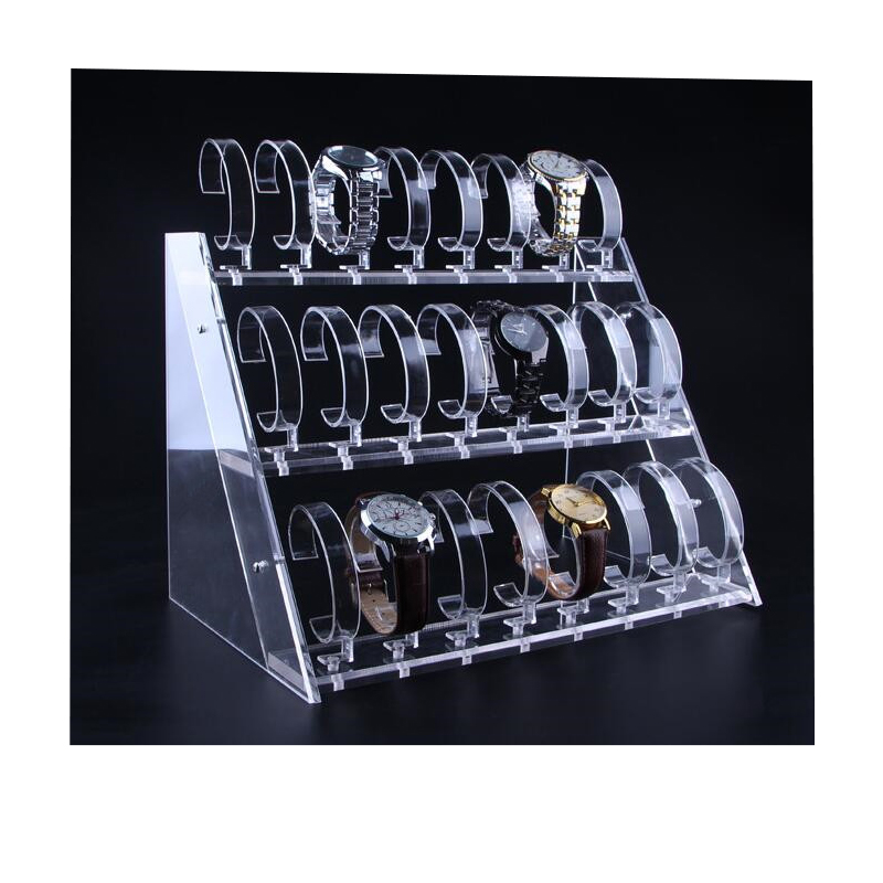 Clear Acryl Horloge display stand Drie Tiers Van 24 Bit Horloge Houder Sieraden Showcase Horloge Armband vertoningsrek