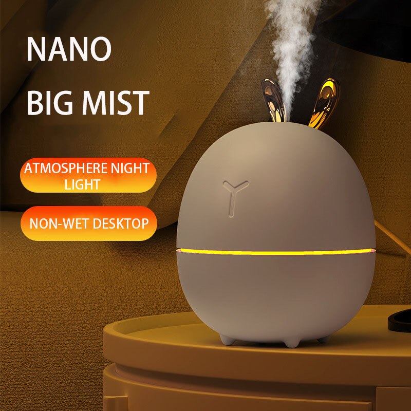 USB portatile nebulizzatore freddo aromaterapia diffusore di olio essenziale umidificazione muta Mini umidificatore luce notturna 360ml: Rabbit white