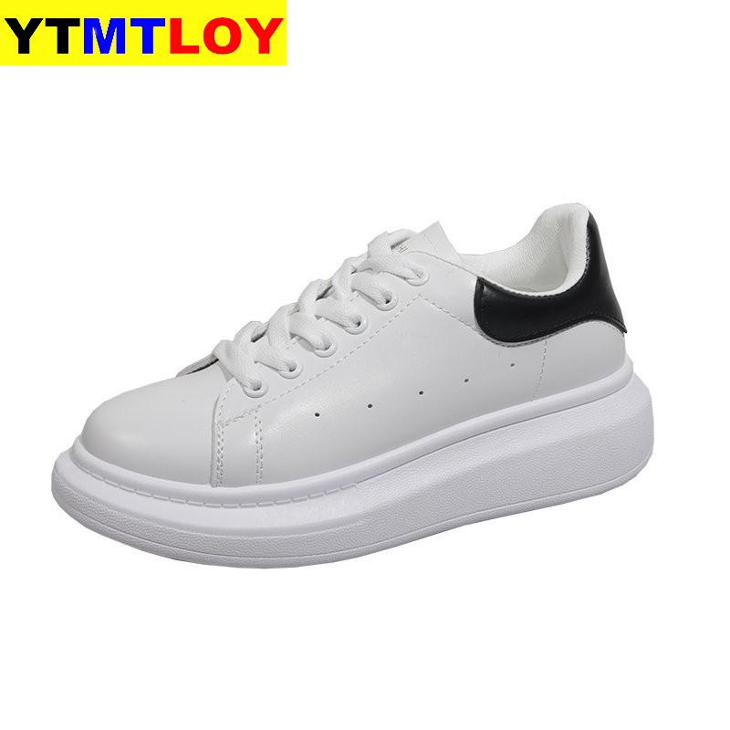 Ins efterår kvinder fritidssko læder platform sko kvinder sneakers damer hvide sneakers stor størrelse 35-41