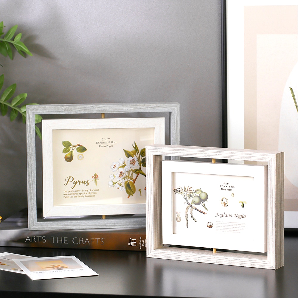 6/7 Inch 360 Degree Rotation Photo Frame Wooden Photo Frame Family Portrait Nightstand Desktop Square Picture Frames Home Decor