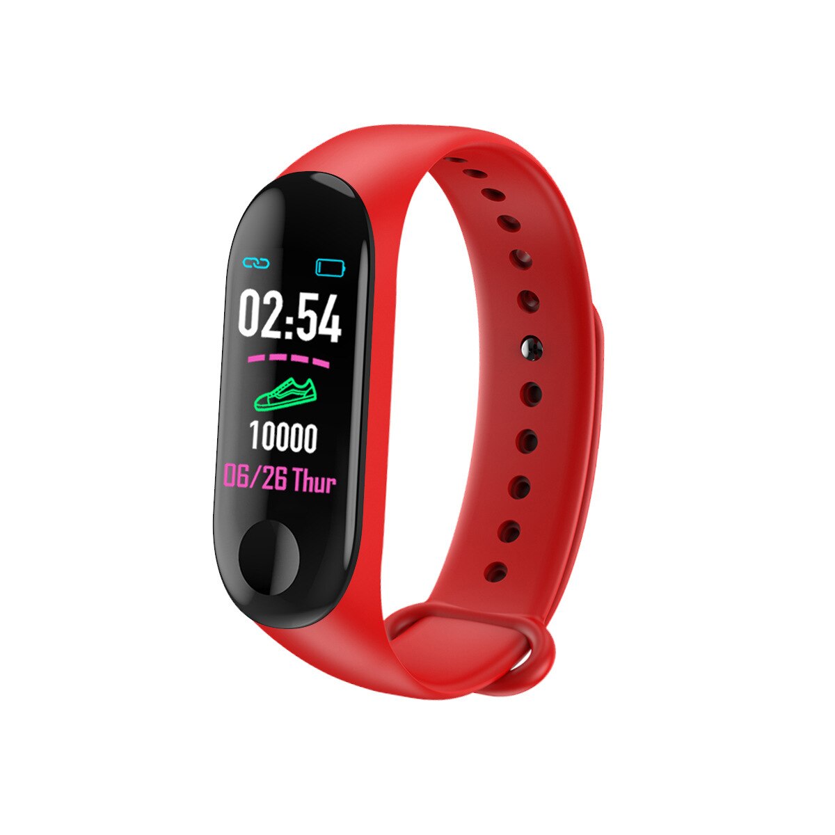M3- bånds smart braelet blodtryksmåler hjertefrekvens fitness tracker smart ur trin vandtæt løbende gå skridttællere: Rød