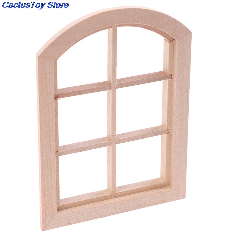 Houten Miniatuur Deel 1:12 Dollhouse Boog Venster Zes Pleinen Hout Simulatie Kamer/Meubels Mypanda