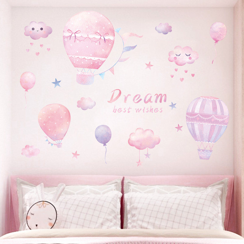 Pink Air Balloon Wall Stickers DIY Pink Clouds Mural Decals for House Kids Rooms Baby Bedroom Decoration Princess Stickers