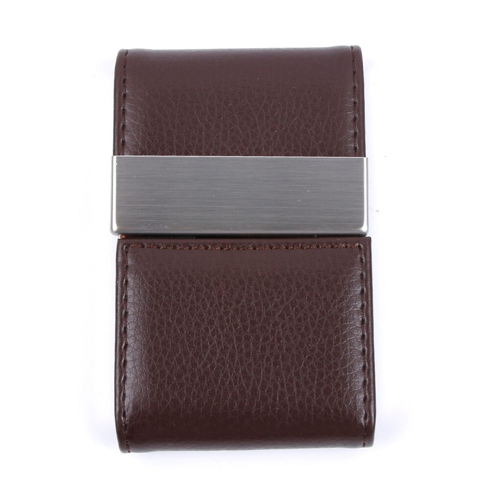 Men Women Wallet Metal Leather Credit Card Holder Double Open Business Card Business Name Card Holder Organizer: Brown