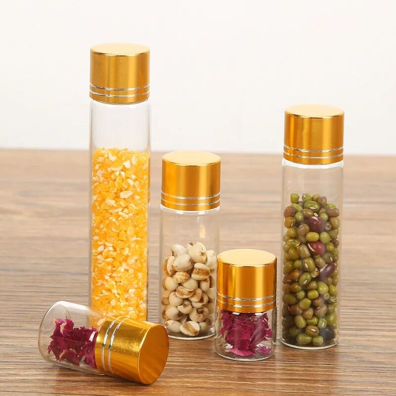 Bouteilles en verre avec bouchon en aluminium or/argent, 5/6/7/8/10/12/15/20/25ml, 20 pièces