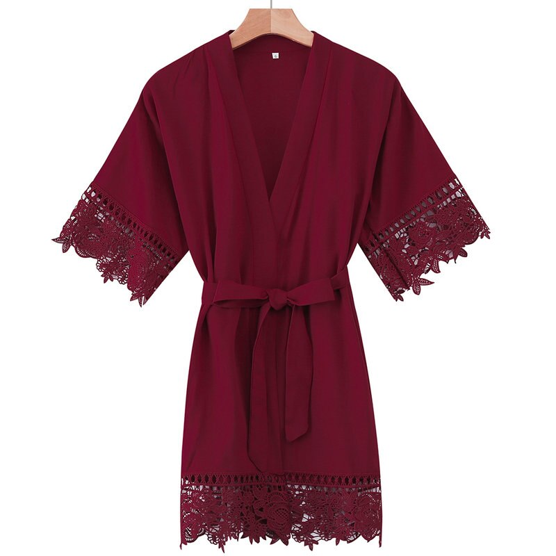 Cotton Flower Girl Robes Rayon Floral Lace Trim Robes Bridal Kids Size Kimono Robes Party Robe Girl Bridesmaid Gold Print: burgundy flower girl / kids size(age 5-10)