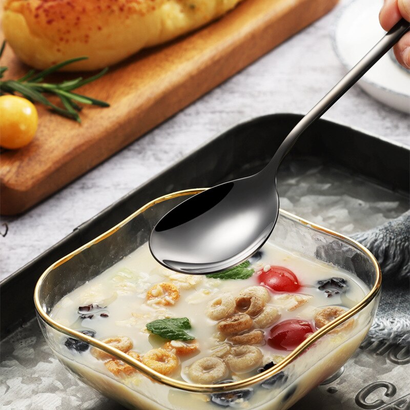 304 Stainless Steel Long Handle Household Cute Korean Spoon Adult Dinner Spoon Gold Plated