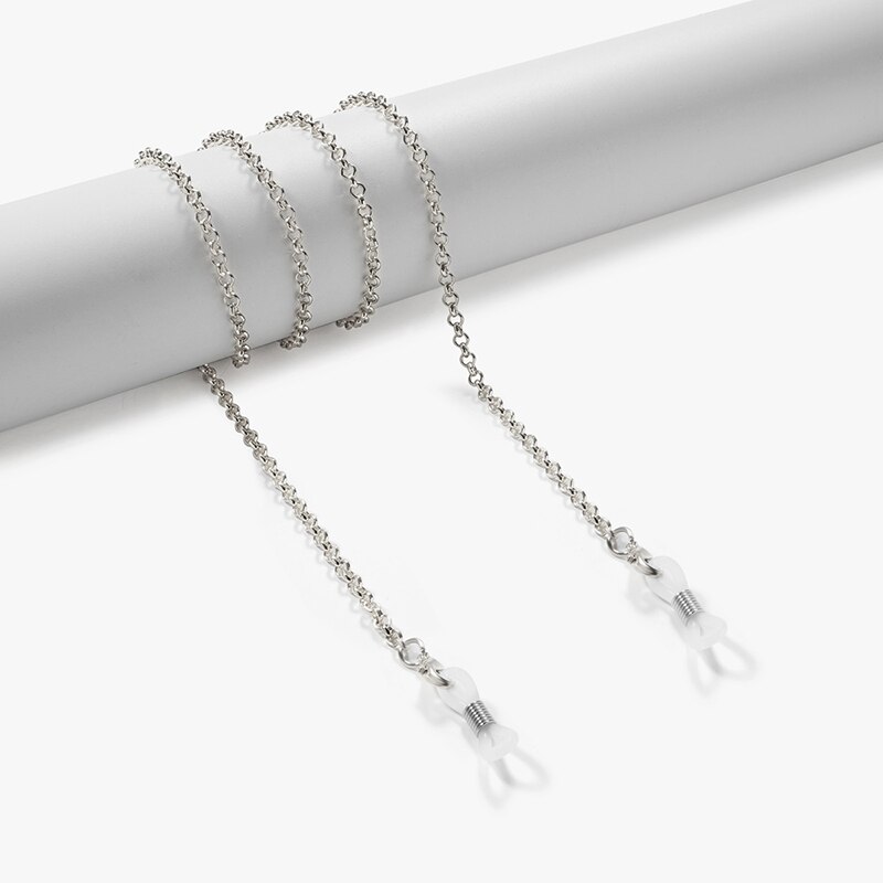 Vintage flerfärgade glas repkedja litterär metallkedja solglasögon kedja unisex glasögonhållare glasögon tillbehör rem 1pc: Silver-