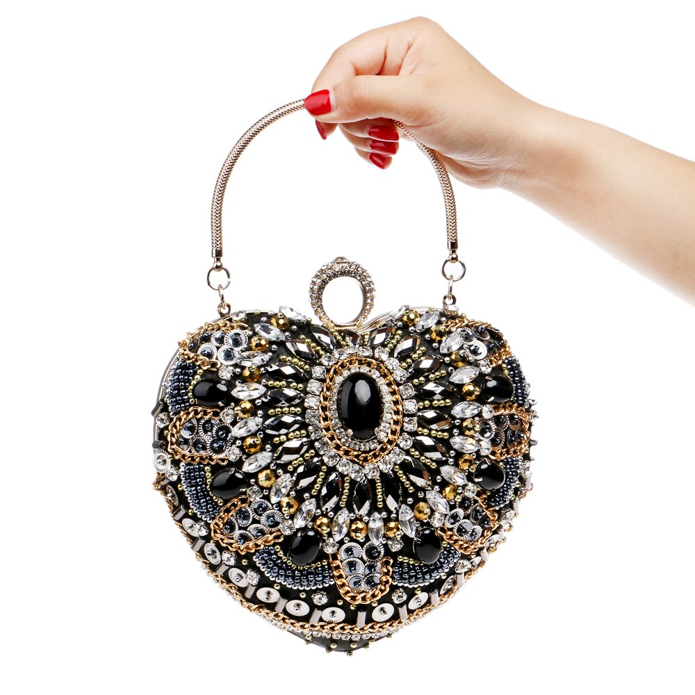 SEKUSA Hart Vrouwen Tas Vinger Ring Diamanten Purse Clutch Keten Schoudertas Emroidery Messenger Bag Kralen Steentjes Wieden Tas