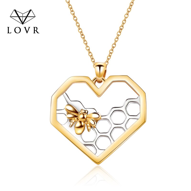 LOVR pendentif colliers pour femmes fille longue or argent coeur nid d'abeille abeille Animal collier déclaration bijoux