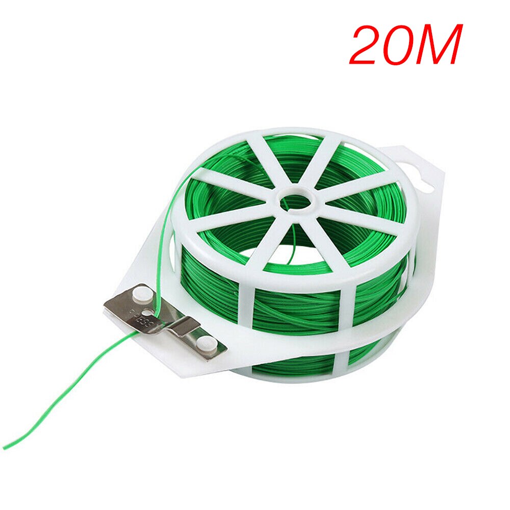 Nuttig 20/50m Tuin Twist Tie Wire Cable Reel Met Cutter Groene Twist Tie Reel PVC gecoat Plant Ondersteuning Flexibele Draad