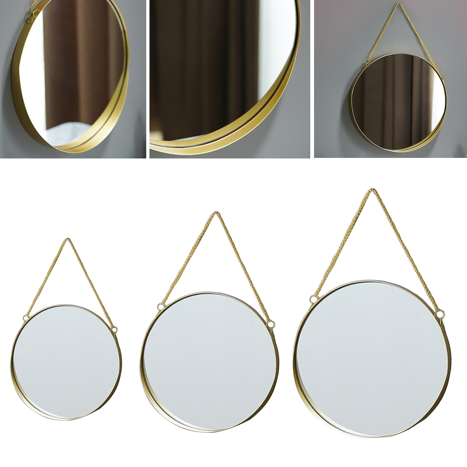 Miroir suspendu rond or géométrie décorative miroir mural avec chaîne