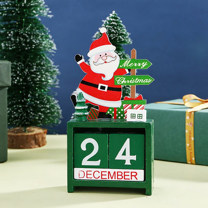 Christmas Countdown Calendar Wooden Blocks Desk Advent Calendar Elk Snowman Santa Retro Christmas Handmade for Home Office