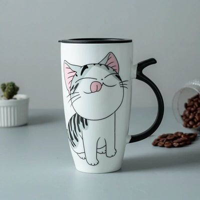 Fall Cute Cartoon Ceramic Coffee Milk Mug Mugs Breakfast Cereal Juice Red Tea Cup Student Friend Office Straw Cups: P