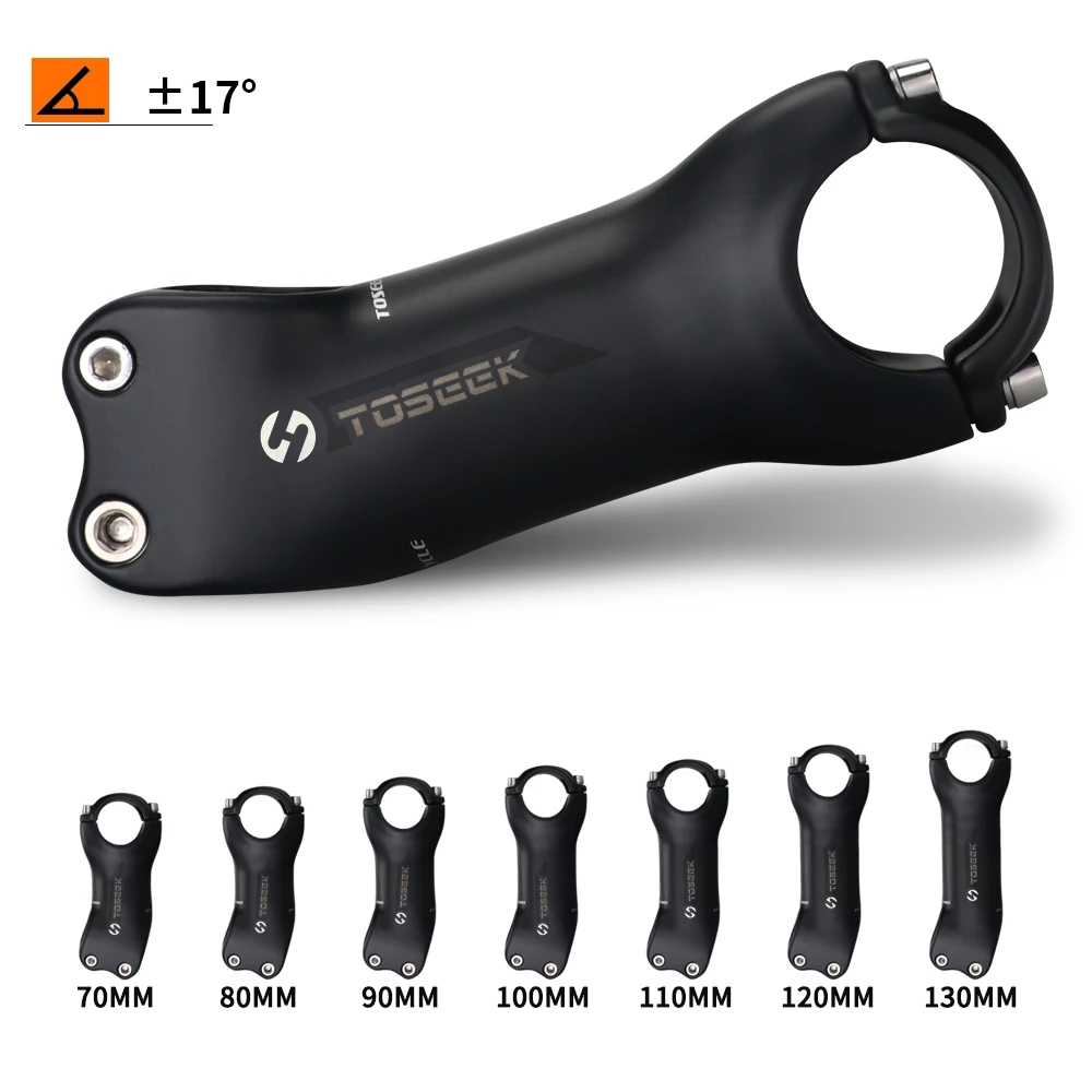 TOSEEK Super Light Full Carbon Fibre Bicycle Stem Bike Parts Matte Angle 6 / 17 Degrees Length 70/80/90/100/110/120/130mm