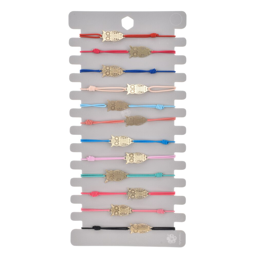 12 pièces/lot breloques corde élastique tressé cuivre plume animaux chaînes Bracelets & Bracelets pour femmes réglable bijoux Pulseria: E