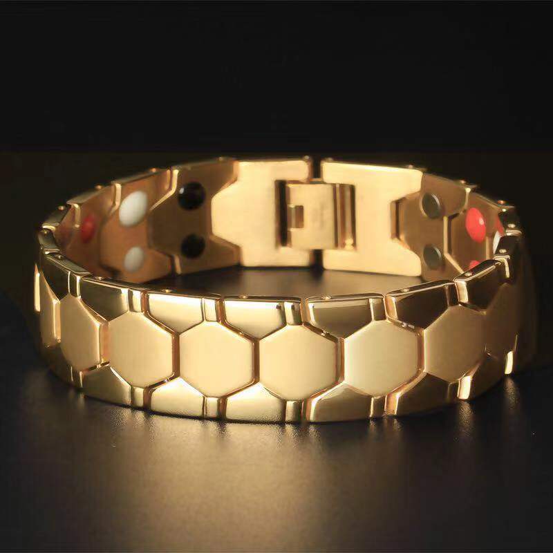 Men Women Healthy Magnetic Bracelet 3 Health Care Elements Relieve Fatigue Improve Sleep Reduce Fat Magnets Bangles Lovers: Hexagon Gold
