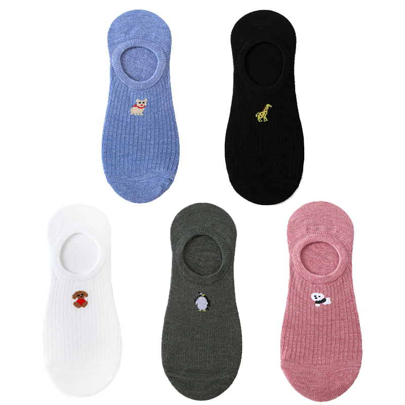 5 pares de 10 piezas calcetines de de primavera calcetines de algodón con bordado de animales de dibujos animados para mujer calcetines tobilleros divertidos deportivos informales: Verde militar
