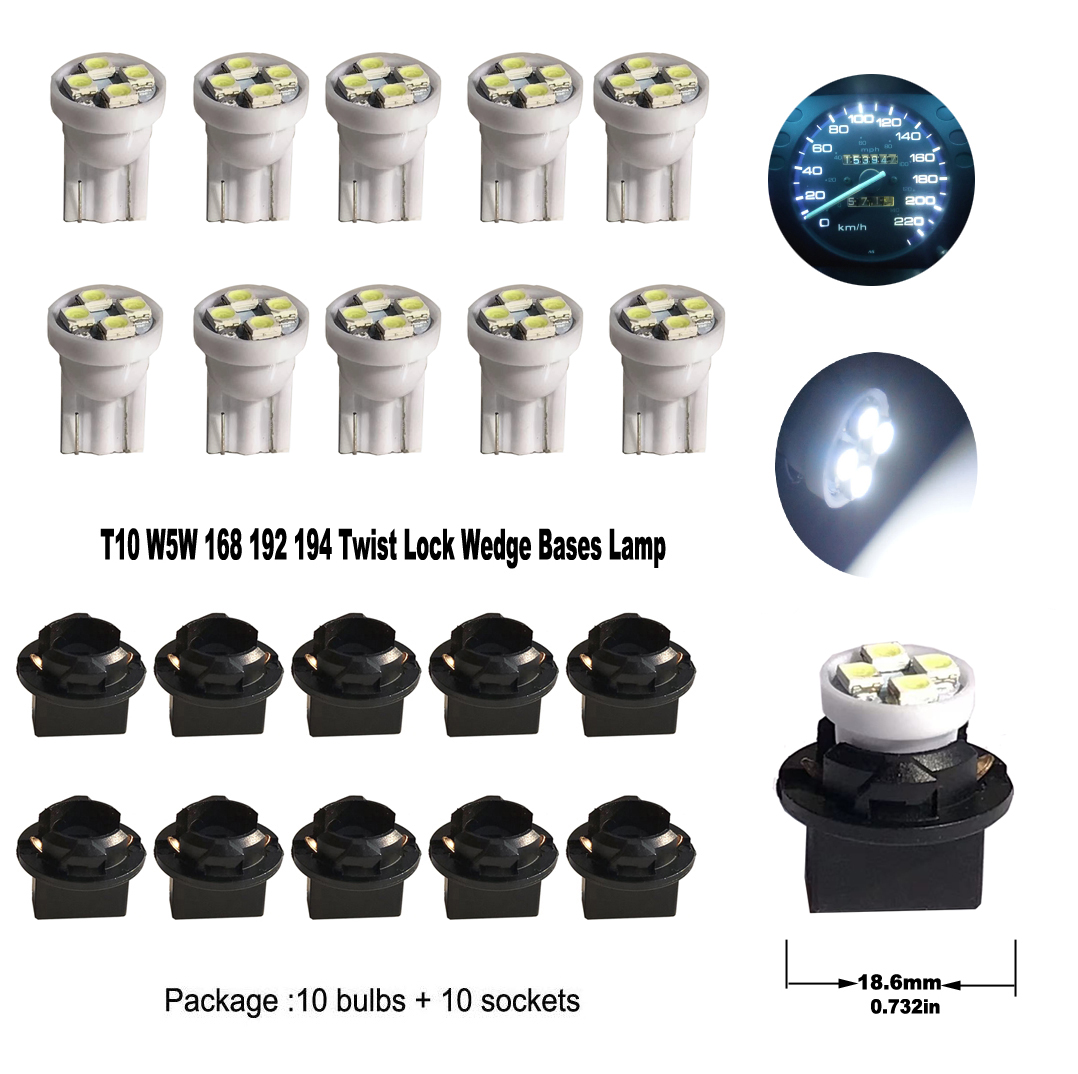 8pcs T10 4 Led 3528SMD Bulb W5W 158 194 PC194 PC168 Twist Lock Socket Car Dash Dashboard Instrument Cluster Panel Gauge Light