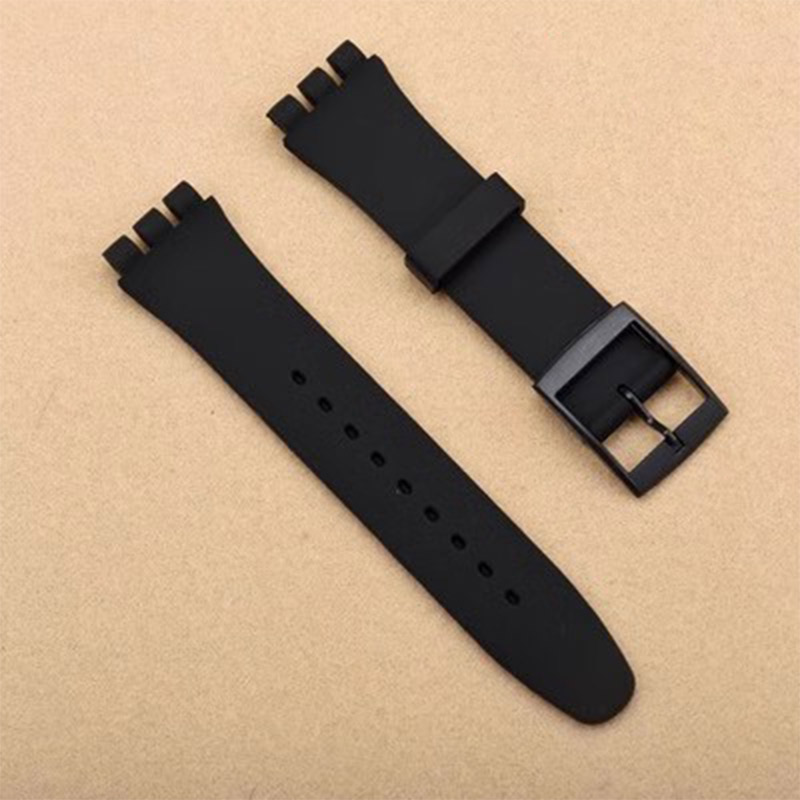 Bracelet en Silicone souple coloré pour montre Swatch, 16mm 17mm 19mm 20mm, accessoires de remplacement avec outil: Black / 16mm