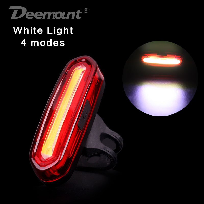 Deemount 100 LM Rechargeable COB LED USB Mountain Bike Tail Light Taillight MTB Safety Warning Bicycle Rear Light Bicycle Part: White Light 4 modes