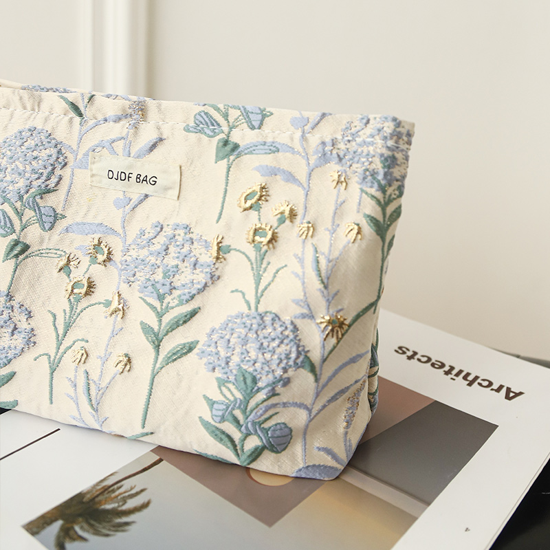 Bolsa de maquillaje para mujer, ramo azul, servilleta sanitaria de gran capacidad, retoque, suministros de maquillaje, bolsa de almacenamiento de lona, neceser