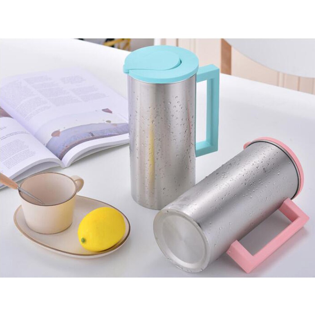 1.8 Liter Large Stainless Steel Water Pitcher Jug Drinks Juice Beverage Jugs for Home Kitchen Shop Cafe Office Use