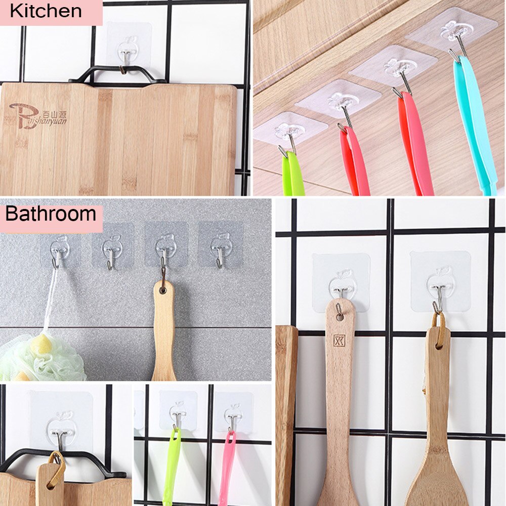 5 stuks transparante, waterdichte badkamerhaak met sterke hechting, naadloze, klevende opberghaak, appelvormige haken