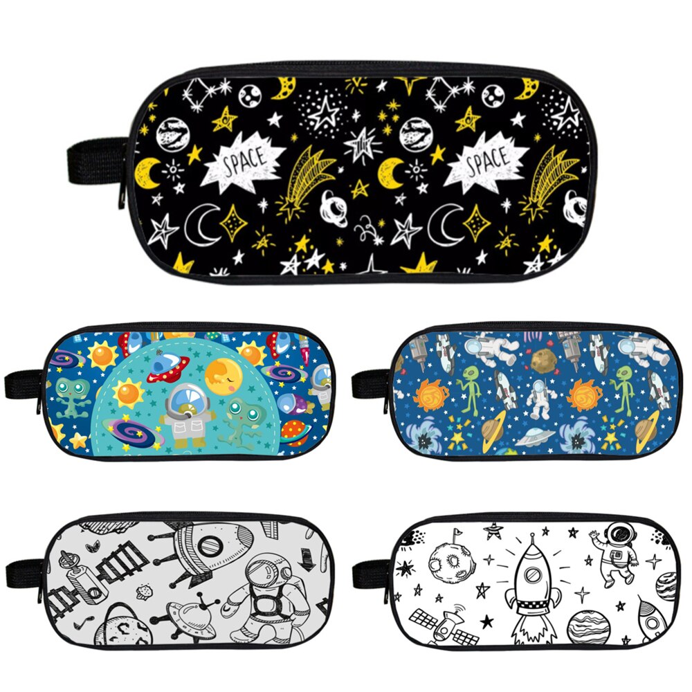 Cartoon DIY Pencil Case Kawaii Stationery Space Astronaut Alien Pen Bags For Boys Double Layer Kid School Pencil Cases