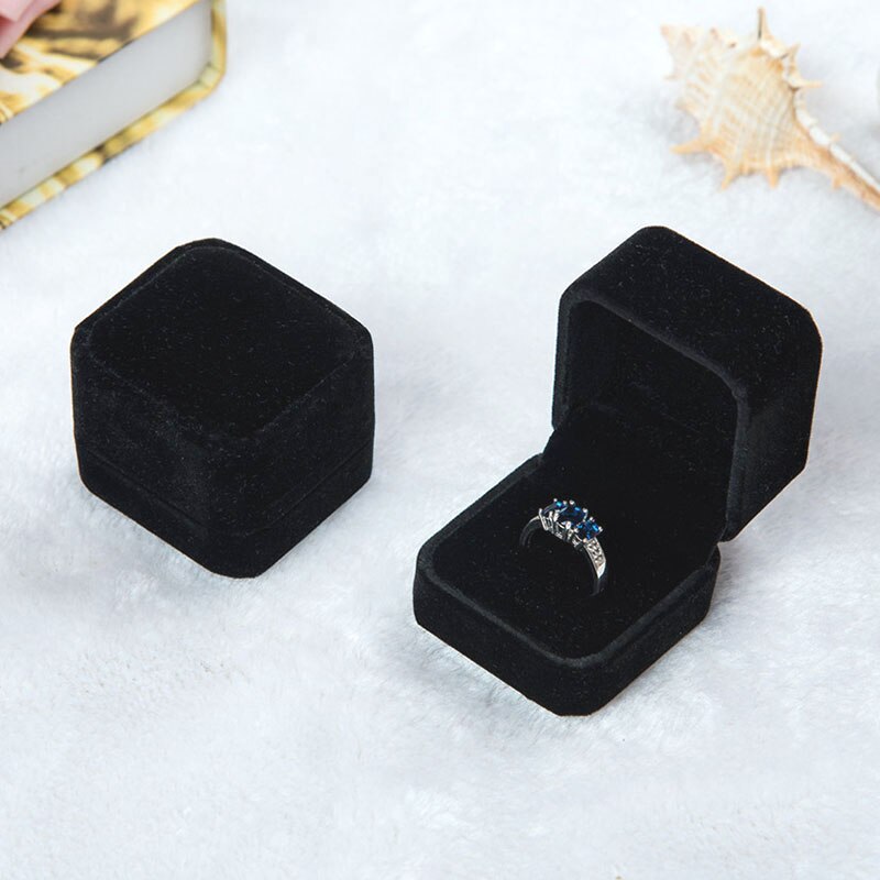 Velvet Jewelry Box For Earrings Necklace Set Display Square Packaging Box Jewellery Organizer Girls Box: black 2