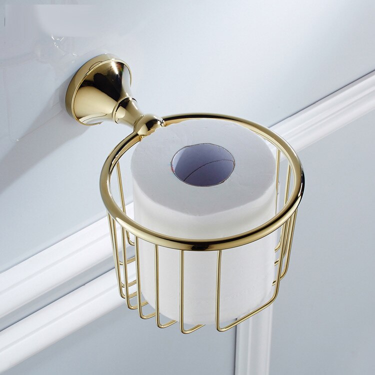 Luksus guld badeværelsestilbehør messing håndklædehylde toiletpapirholder sæbeholder håndklædeholder tørretumbler: Kurv vævsholder
