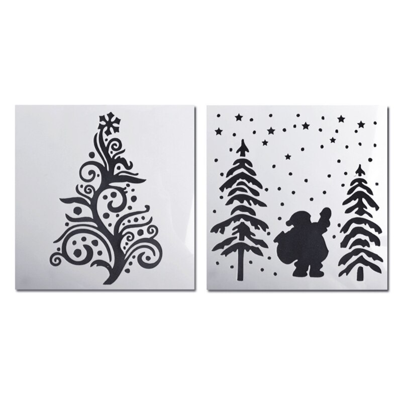 2 Pcs Christmas Stencils Embossing Tree Template Painting Scrapbooking Reusable Home Decor Album Paper Card DIY for Kids
