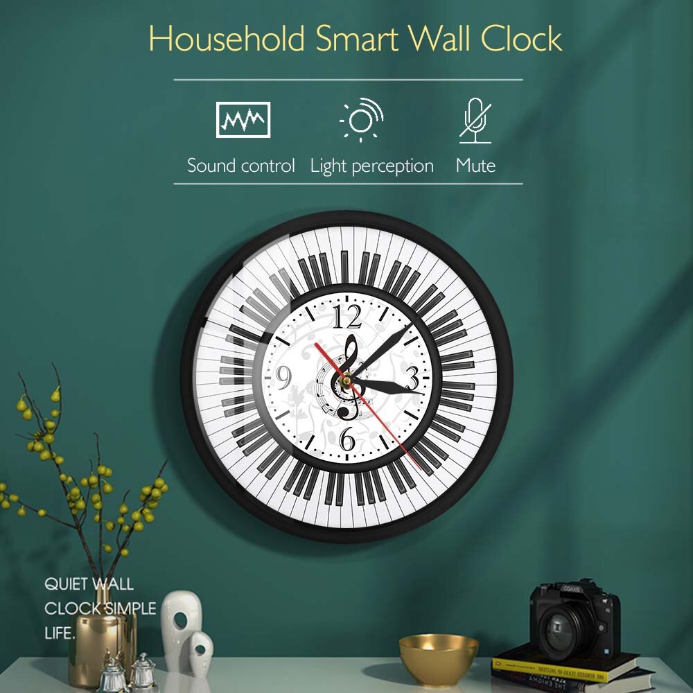 Teclado de Piano con marco de Metal, reloj LED de arte de pared, Control de sonido, notas musicales, reloj de pared, estudio de música, decoración, de pianista