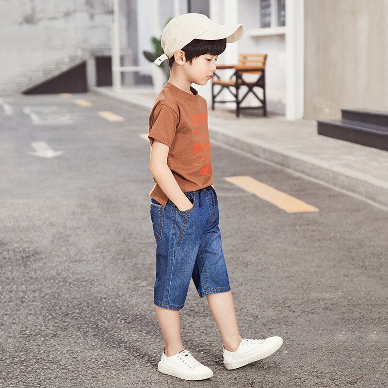 Nuevos pantalones cortos de verano para niños, pantalones Capri de algodón Dennim, pantalones casuales de Jean recortado para niños, Pantalones suaves de tela para Height100-160cm