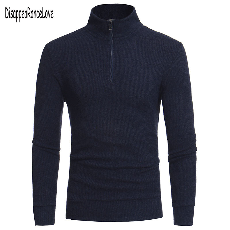 Höst vinter herrtröja herr polotröja enfärgad vardagströja herr slim fit märke stickad dragkedja pullovers kläder