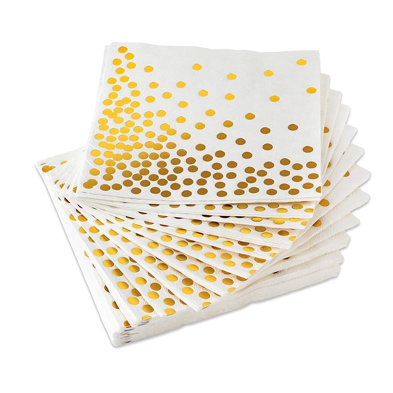 Servilletas de cóctel de lunares dorados, paquete de 50 servilletas de papel de 3 capas con lunares dorados, perfectas para de cumpleaños, Baby Shower, novia