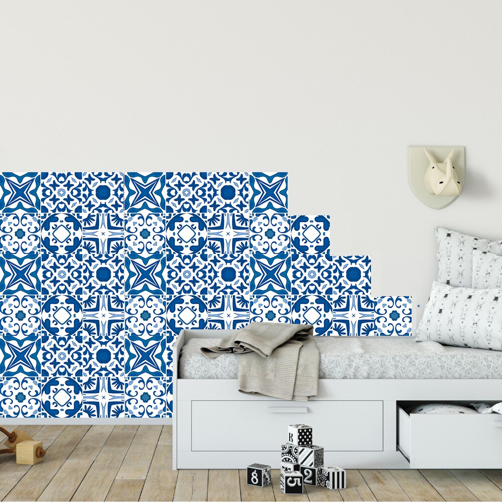 Mediterranean Abstract Tile Wall Sticker Kitchen Bathroom Backsplash Wall Decals Shine Finished DIY Peel And Stick PVC Wallpaper