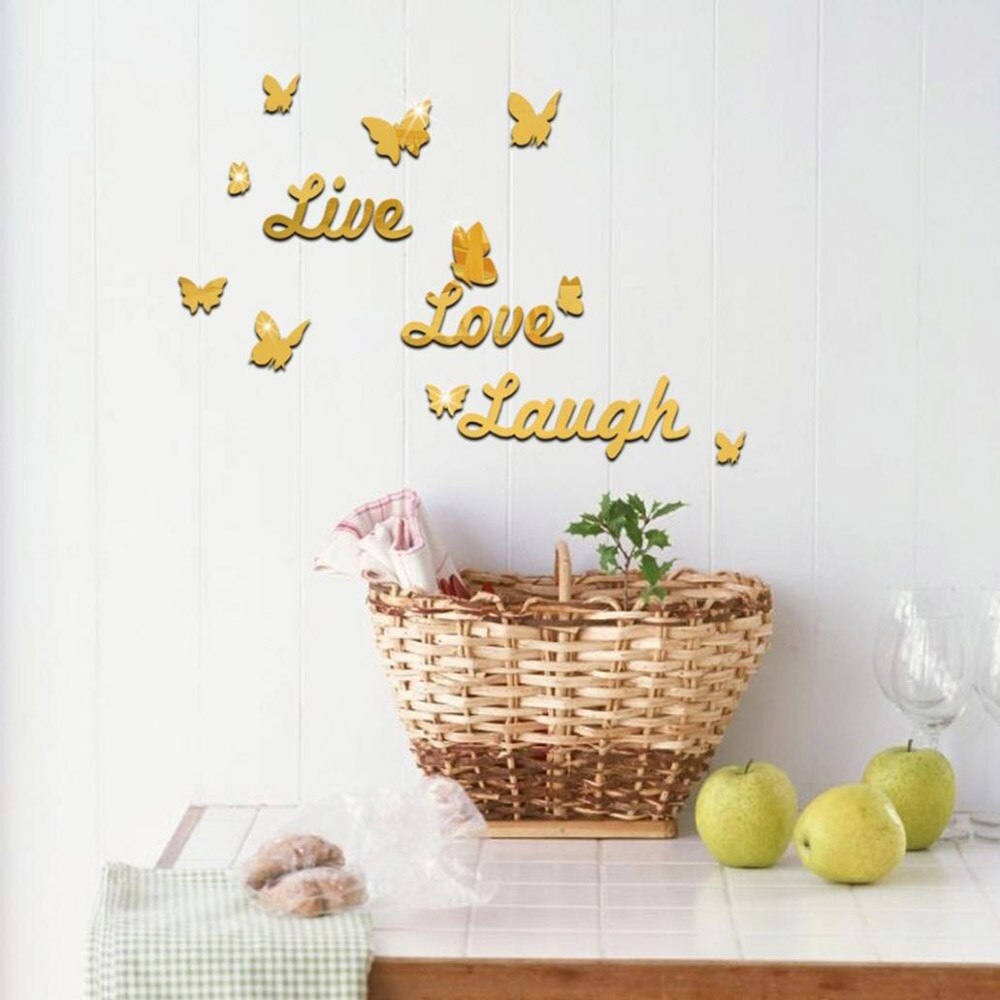 Live Laugh Love Quote Butterfly Wall Stickers Mirrors Decal Wall Art Removable DIY Room Party Wedding Decor