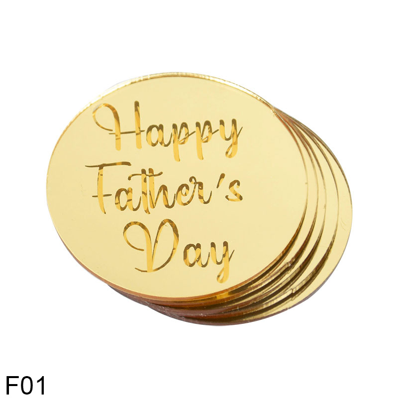 5/10pcs Rose Gold Silver Happy Mother‘s Day Happy Father’s Day Acrylic Circle Cupcake Topper Party Dessert Cake DIY Decorations: 5Pieces / F01-Gold