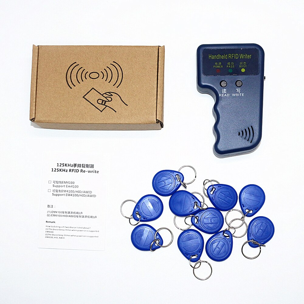 Kädessä pidettävä 125 khz rfid id-kortti kopiokone kirjoituskone monistuskone ohjelmoija lukija koodi kirjoitettava  em4305 id avaimenperää tunnisteet kortin avainkortit