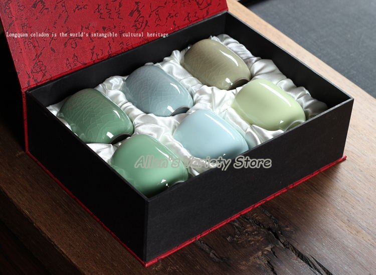 Udsøgt diyao geyao porcelæn kop ge ovn kinesisk longquan celadon gaiwan skål celadon knitre tekop kopper 155ml te sæt