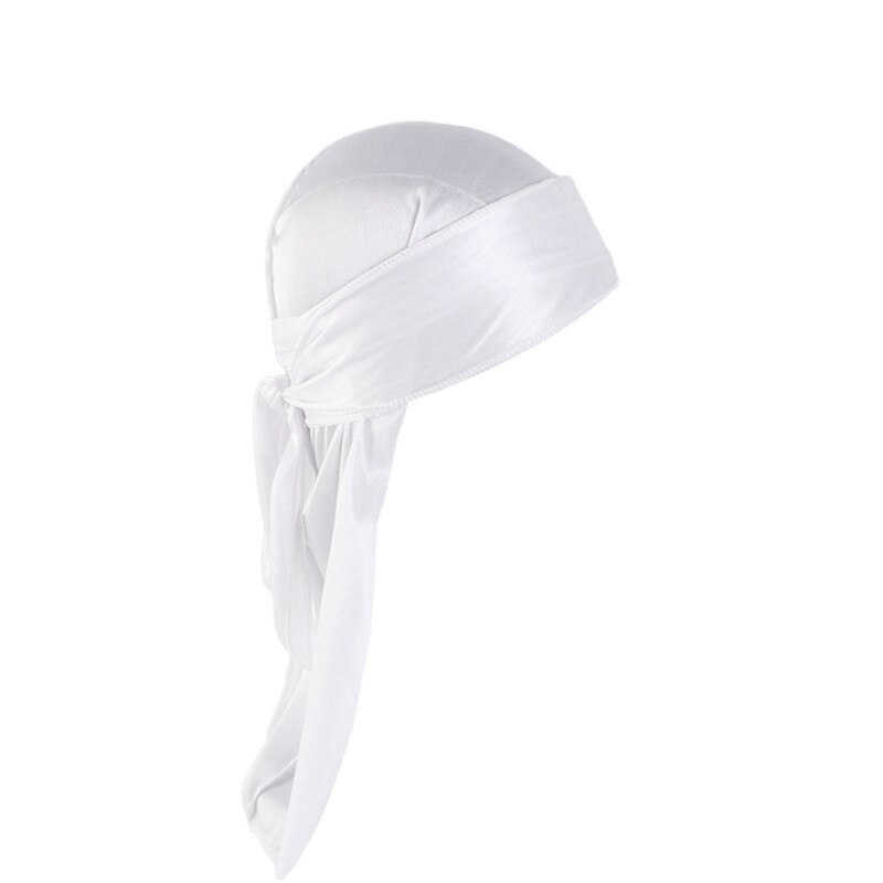 Satijnen zijdeachtige durags haarmutsen vrouwen pruiken tulband mannen effen kleur hiphop pet lange staart hoofddoek haarstylingtool wrap: Wit